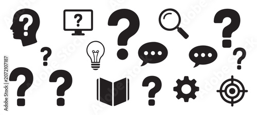 Question mark vector icon set isolated on transparent background, help and about us icon.