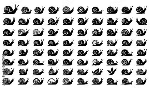 Quadro su tela Snail Silhouette Vector Icon Collection Featuring Large Set of Garden Snails and