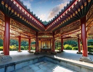 traditional asian pavilion with intricate architectural design rich in cultural details and ornate patterns