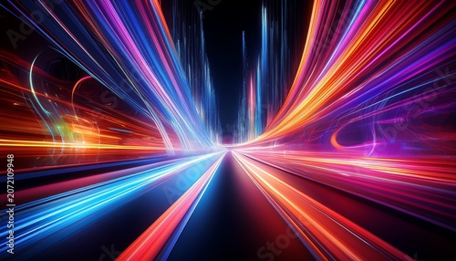 a vibrant abstract image of colorful light trails at night