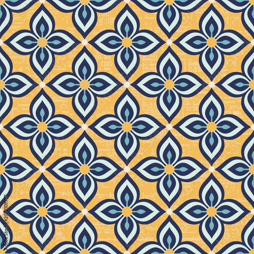 Ornate Floral Lattice, Decorative Seamless Geometric Vector Pattern with Elegant Four Petal Flower Tiles, perfect design for fabric, textiles, wallpapers, backgrounds.