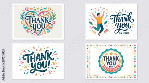 Collection of thank you graphics and illustrations