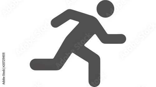 A dark gray silhouette icon of a person running with arms and legs in motion on a white background