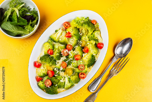 Healthy Broccoli Cheese Bake with Colorful Tomatoes