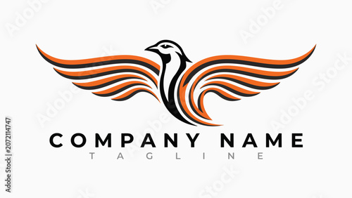 Black and Orange Winged Bird Logo with Company Name and Tagline Placeholder winged creature abstract bird