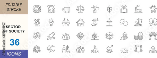 Tableau sur toile Sector of society line icon set