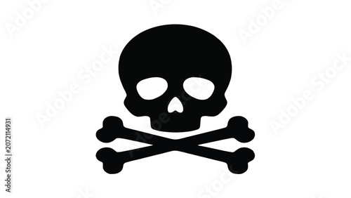 Black Silhouette Skull and Crossbones Symbol on White Background danger warning