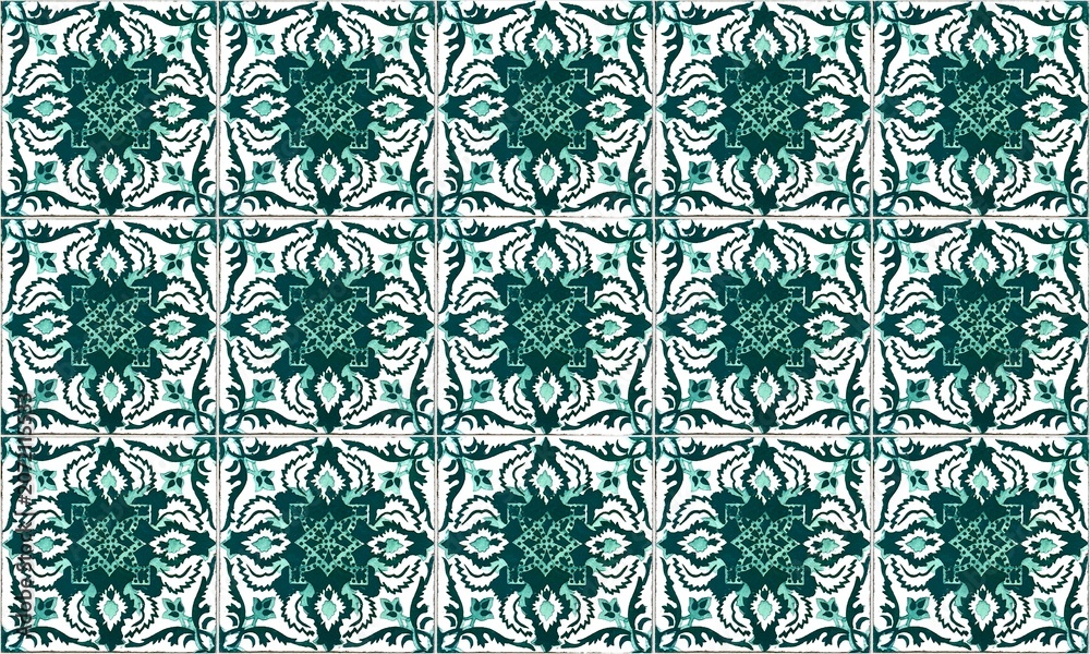 Fototapeta premium Vintage Portuguese Ceramic Texture Decorative Geometric Digital Paper
