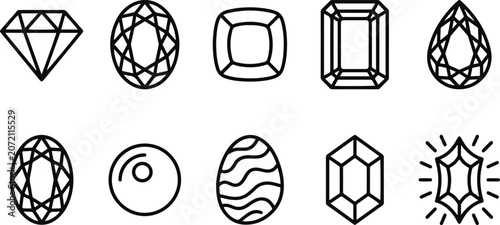 Photos Black line art gemstone icons