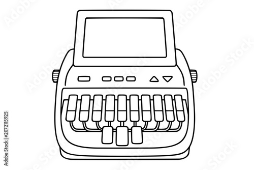Clean black and white line art vector icon of a court reporter stenotype machine, ideal for legal, courtroom, transcription, and journalism layouts.