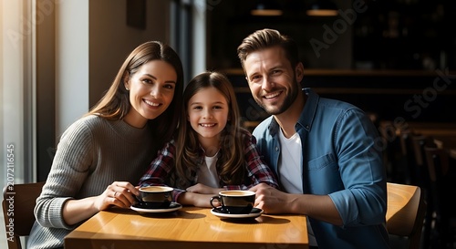 Family enjoying coffee together indoors.