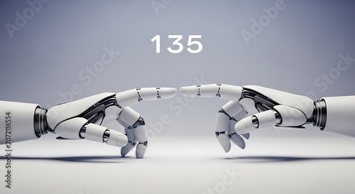Robotic arms touching fingertips technology.