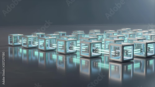 Glowing Modular Datamesh Server Grid Connection. 4K Video
