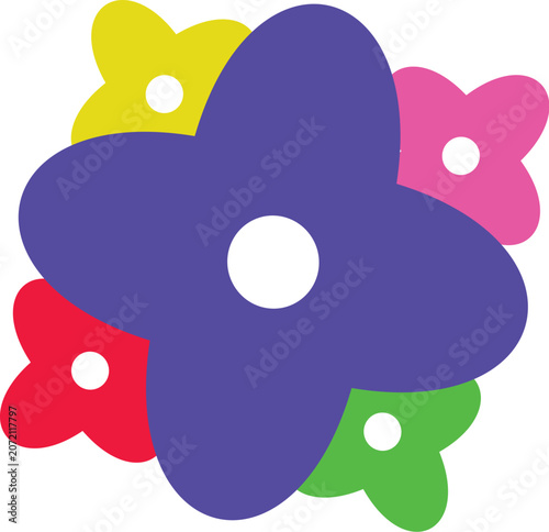 Colorful minimalist flower icons set in flat design style