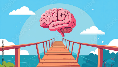 Brain Floating Above Bridge Structure.