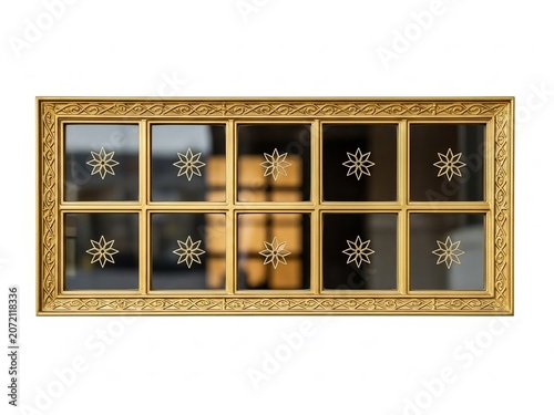Elegant gold-framed mirror with snowflake designs