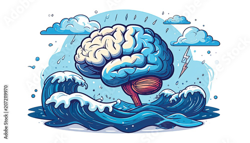 Brain floating on ocean waves.