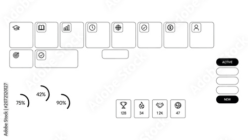 User dashboard interface with progress charts activity stats and navigation buttons for user profile and application management.