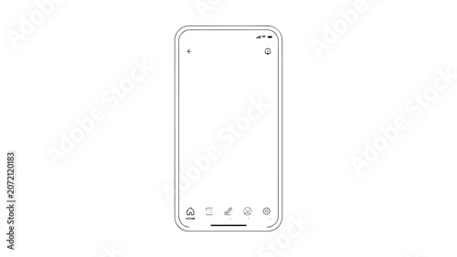 Smartphone frame mockup with mobile application interface design showing navigation menu icons and status bars for user experience presentation projects.