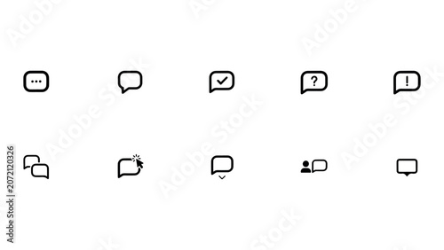Set of modern chat bubble interface icons for web design communication app messaging and user feedback visual elements isolated on transparent background.