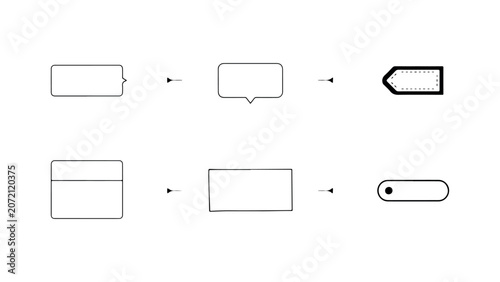 Set of minimalist linear callout elements with pointer arrows and speech bubble frames for creative presentation layout and infographic design projects.