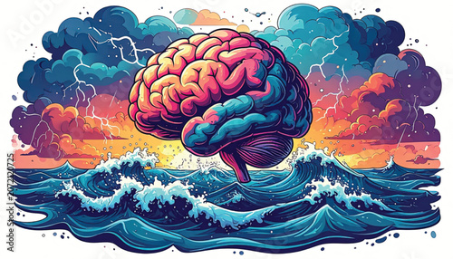 Brain floating on ocean waves.