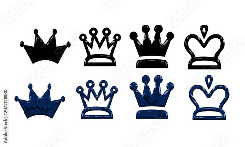 Royal Crown Collection Set – Hand Drawn Red and Silver King Queen Crown Sketch Vector Icons