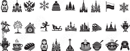 Photos Russian Culture Heritage and Tourism Landmark Solid Glyph Icon Set Featuring Mat
