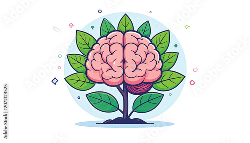 Brain flower with green leaves growing.