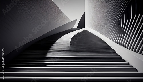 architectural design of stairs curvilinear steps modern abstract geometric background black and white