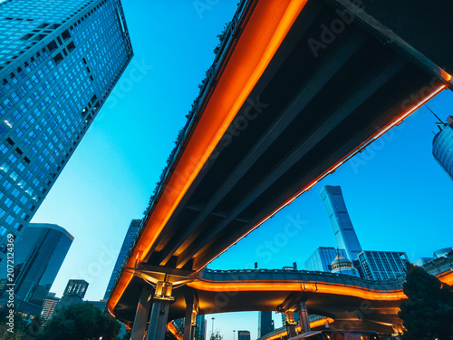Konstfotografi Scenic low angle view of the China Zun CITIC Tower and CBD skyscrapers behind a