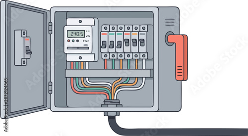 Fotografía Open Electrical Panel Box with Circuit Breakers and Digital Energy Meter - Flat