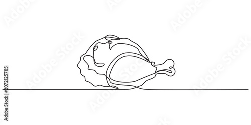 Foto Single continuous line drawing of hot crispy fried chicken leg for restaurant logo emblem