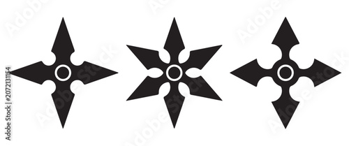 Fényképezés Japanese Shuriken Ninja Star Icon Set – Traditional Martial Arts Silhouette Symb