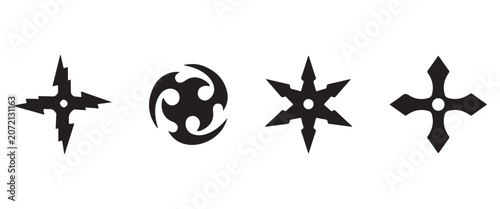 Canvas Print Japanese Shuriken Ninja Star Icon Set – Traditional Martial Arts Silhouette Symb