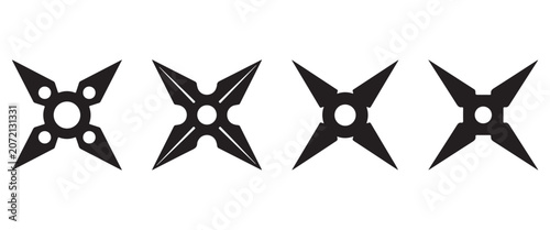 Photography Japanese Shuriken Ninja Star Icon Set – Traditional Martial Arts Silhouette Symb