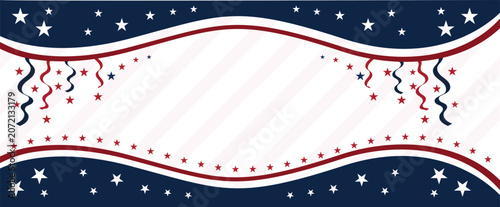 America Anniversary Patriotic banner, poster with red, white, and blue colors and star design on white background