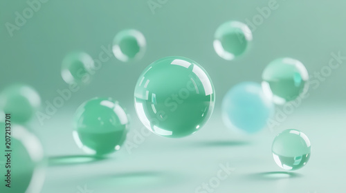 Floating translucent spheres with mint and blue gradient