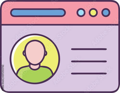 A colorful illustration of a user profile icon on a purple background