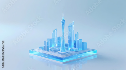 Futuristic city model in translucent blue
