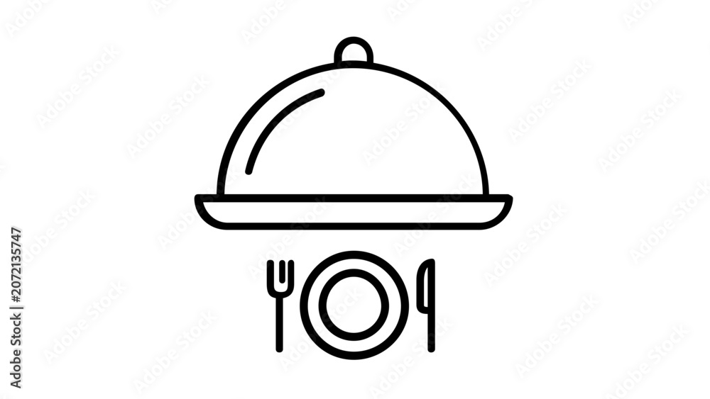 Fototapeta premium This clean flat vector line icon represents hotel room service with a cloche tray, suited to booking platforms, menus, and concierge displays.