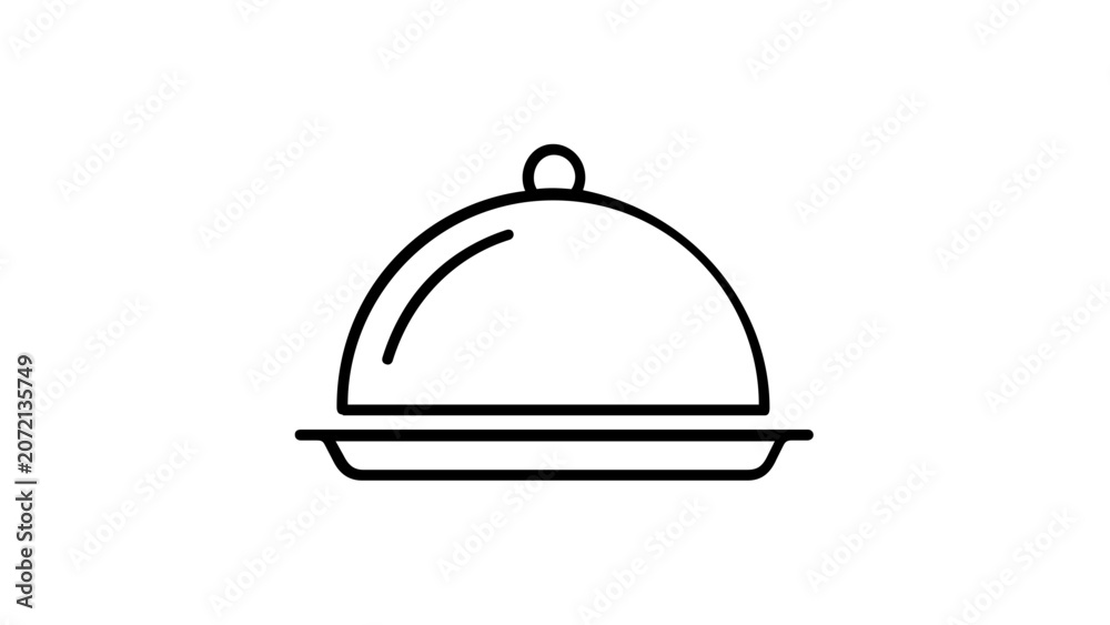 Fototapeta premium This clean flat vector line icon depicts a room service tray with cloche, useful for hotel menus, guest apps, and hospitality wayfinding.