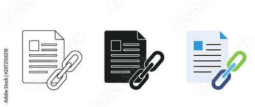 Three Document Icons With Paperclip Attachments In Different Styles