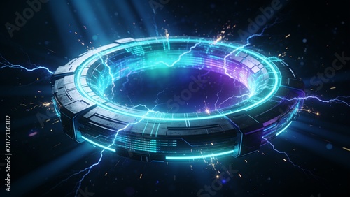 Glowing Blue Neon Energy Portal Background