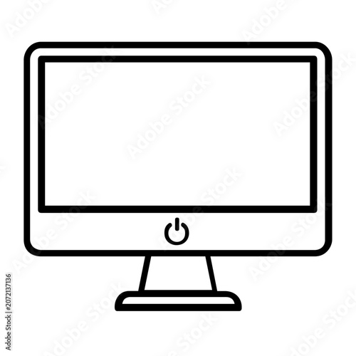 A clean flat vector line icon of a desktop monitor, useful for online education platforms, video conferencing tools, and remote office layouts.