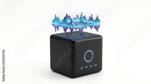 Modern Digital Sound Wave Audio Device Cube Concept Isolated on White Background