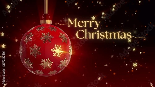 Merry Christmas Celebration with Festive Ornament and Snowflakes in a Magical Night Background Video