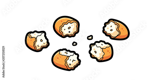 Cracked popcorn kernels on white background  