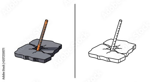Concrete block with insertion tool on neutral background  