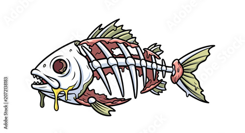 Cartoon skeleton fish illustration with colorful details  
